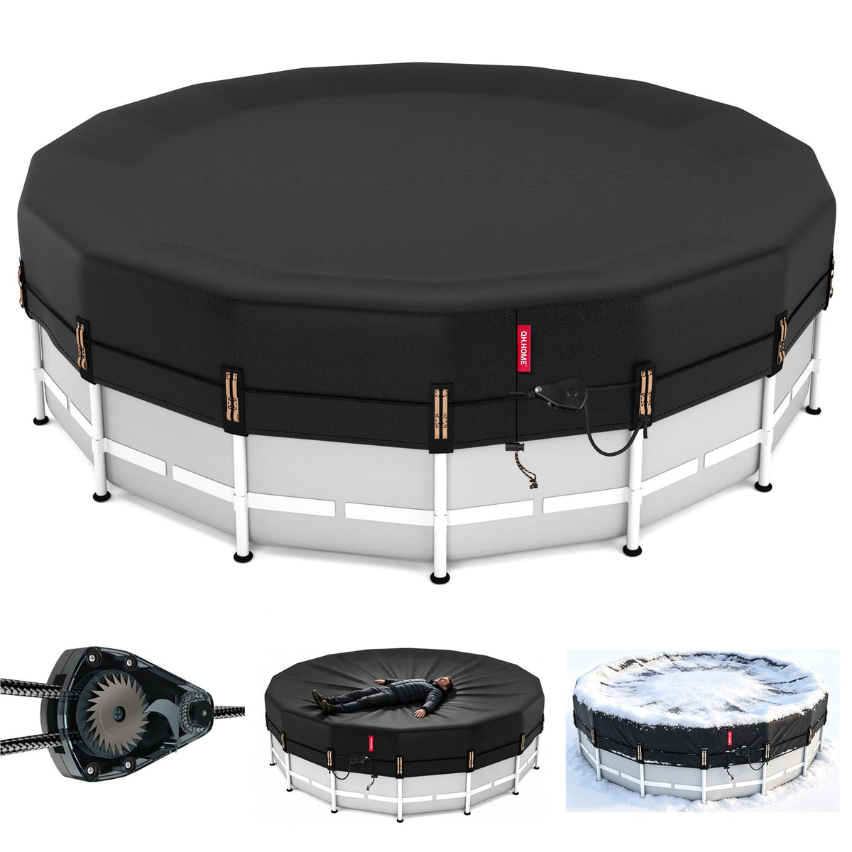 18ft Winter Pool Cover,Windproof Patented Ratchet&Heavy Duty Fabric