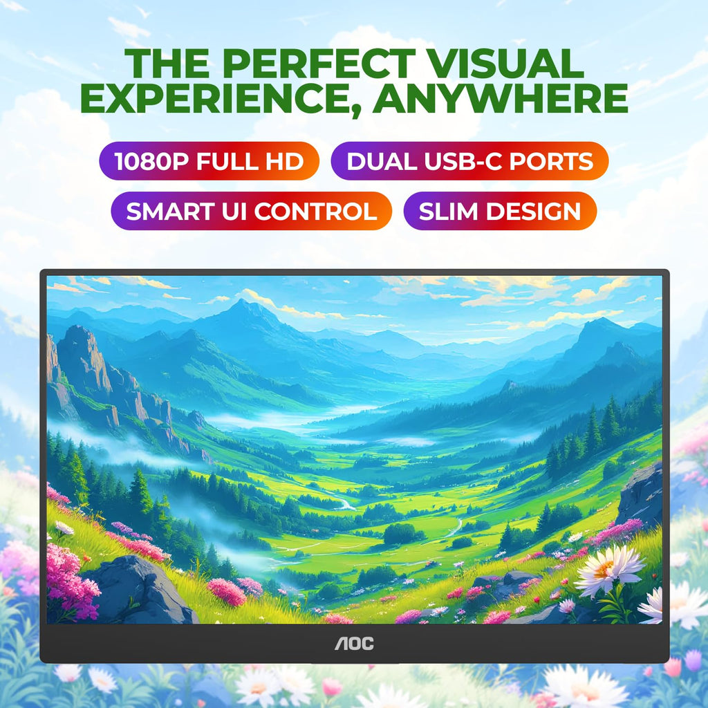 AOC 16" Portable Monitor FHD 60Hz USB-C IPS Ultra Slim Smart Cover 16T20