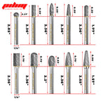 Tungsten Carbide Burr Set 1/4" Shank 10PC Double Cut Rotary Cutting Burrs Die Grinder Bits for Steel and Wood Working, Grinding, Carving, and