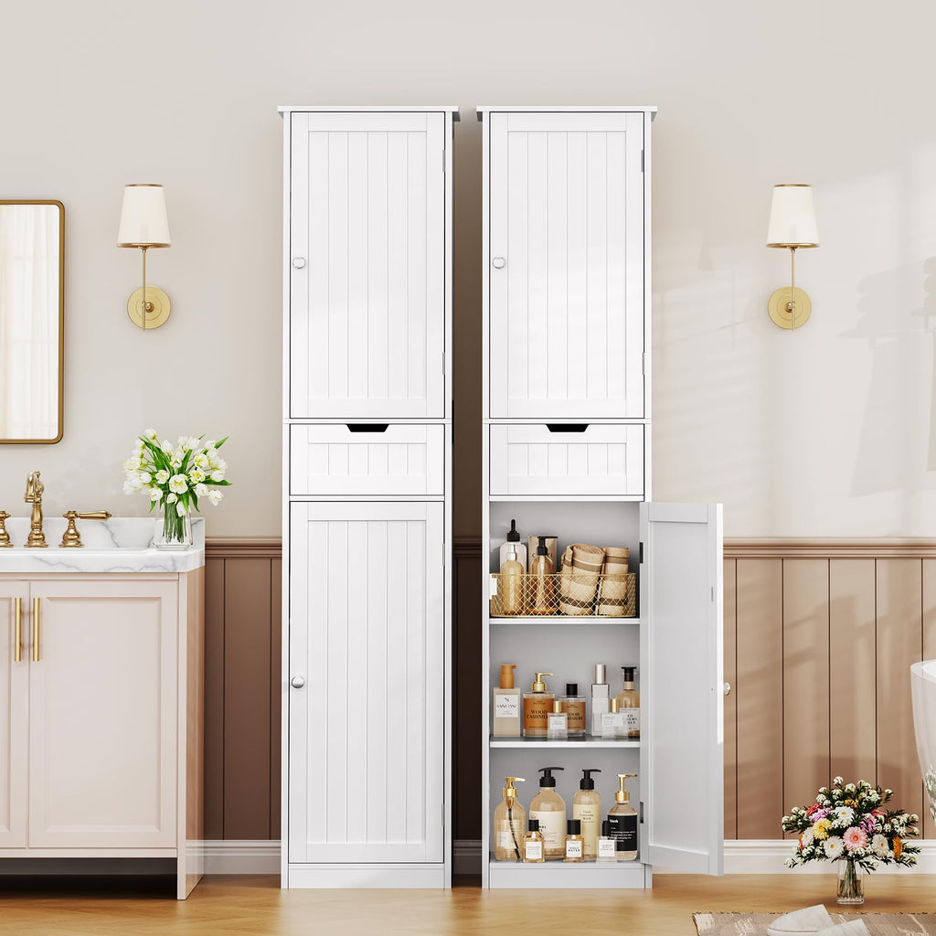 Iwell 66.9" Tall Bathroom Storage Cabinet with 2 Doors & 1 Drawer, Narrow Storage Cabinet with Adjustable Shelves, Floor Cabinet for Bathroom, Living