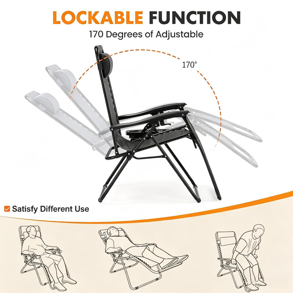 NEWBULIG Zero Gravity Chairs Set of 2, Folding Lounge Recliner Chair