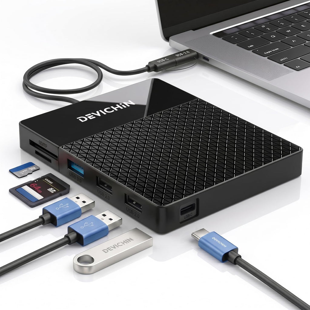 1TB External Hard Drive, USB C & USB 3.0 Multiport Hub+ SD/TF Card Reader 7-in-1 All in One, Docking Station, Multi-Function HDD for Windows, Mac