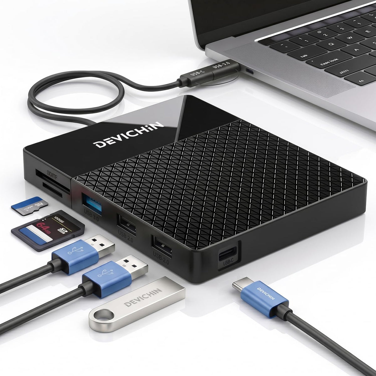 1TB External Hard Drive, USB C & USB 3.0 Multiport Hub+ SD/TF Card Reader 7-in-1 All in One, Docking Station, Multi-Function HDD for Windows, Mac