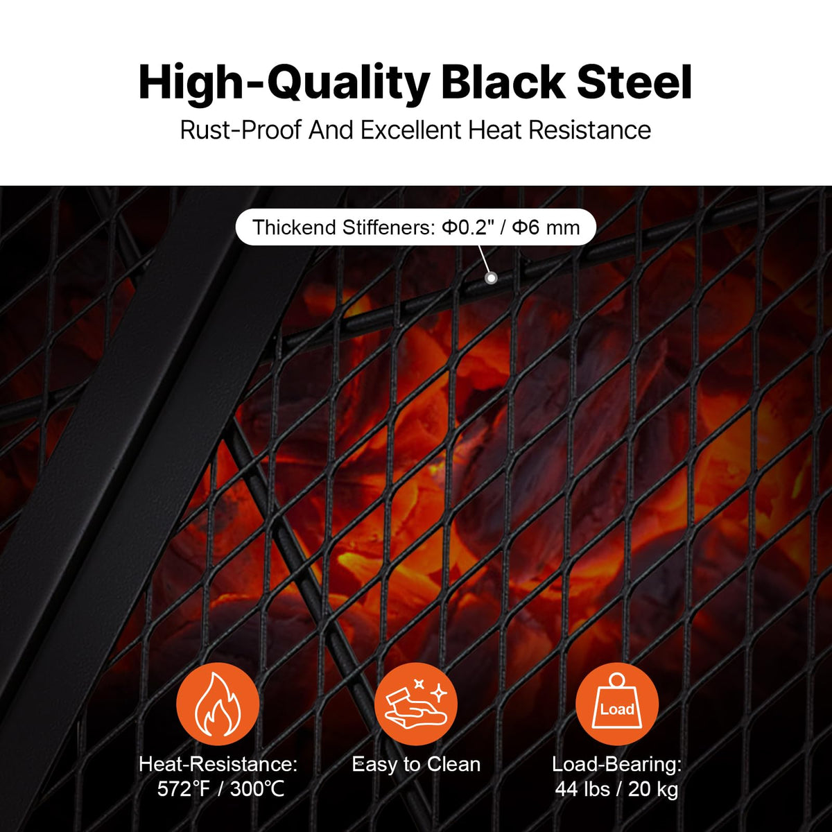 VEVOR X-Marks Fire Pit Grill Grate, Foldable Round Cooking Grate, Heavy Duty Steel Campfire BBQ Grill Grid with Handle and Support X Wire, Portable