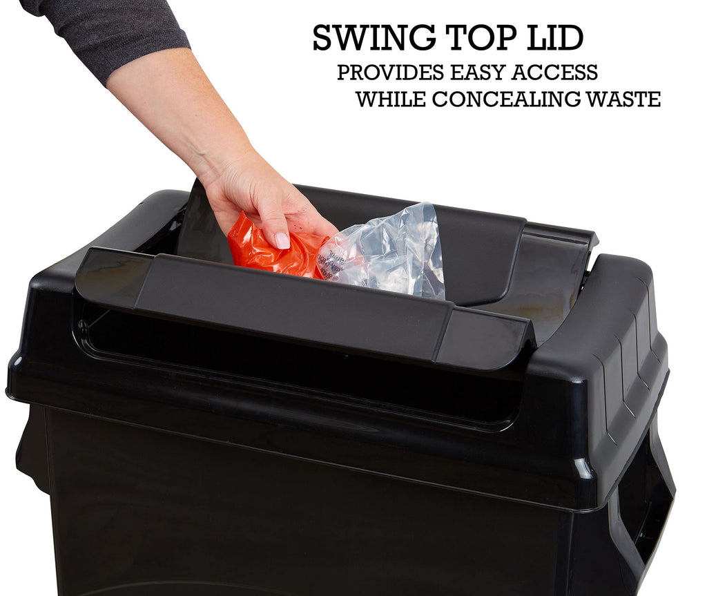 United Solutions Highboy Waste Container with Swing Lid, 23 Gallon, Space Saving Slim Profile and Simple Bag Removal, Handles for Easy Carrying