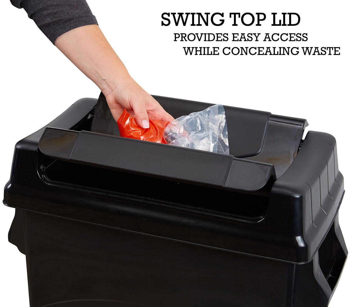 United Solutions Highboy Waste Container with Swing Lid, 23 Gallon, Space Saving Slim Profile and Simple Bag Removal, Handles for Easy Carrying