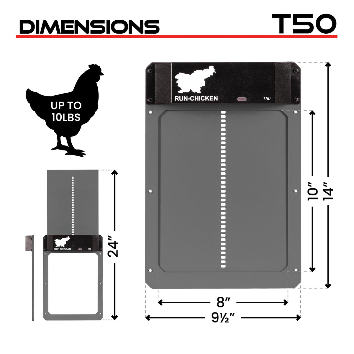 RUN-CHICKEN Door T50 – Automatic Chicken Coop Door Opener, Battery Powered & Weatherproof Aluminum, Smart App & Timer Control, Predator Proof, Easy