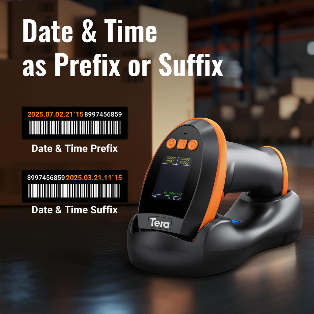 Tera Barcode Scanner Wireless with Screen: Pro Version 1D 2D QR with Setting Keypad Charging Cradle Works with Bluetooth 2.4G Wireless USB Wired