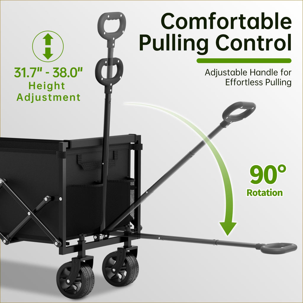 34" Extra Long Collapsible Wagon Cart, 360LBS Capacity, Black