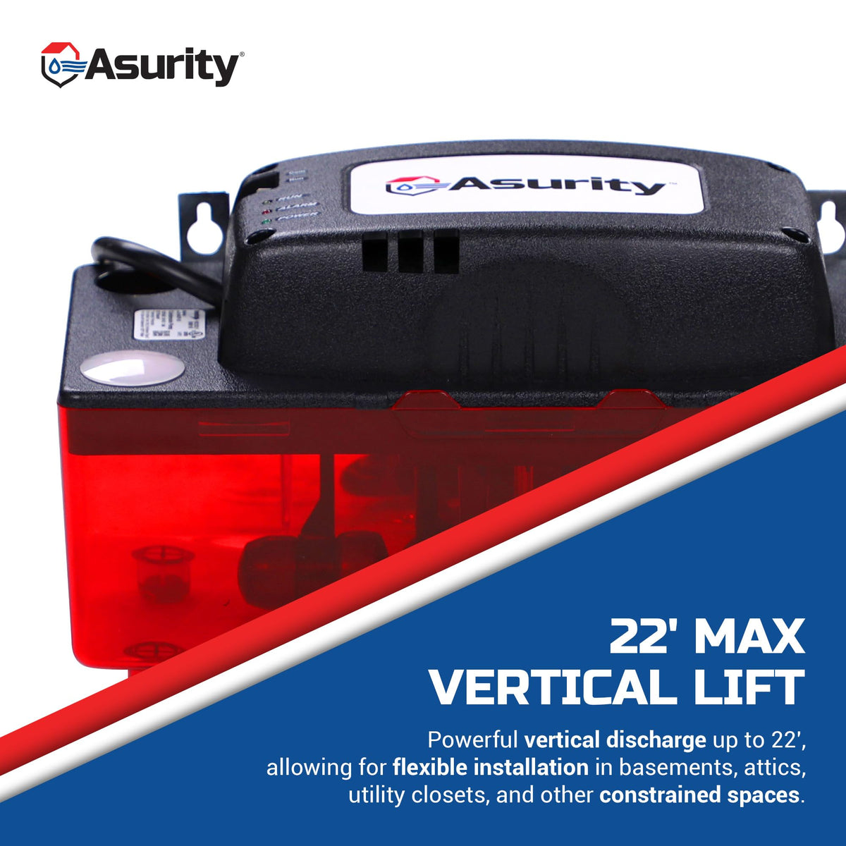 Asurity by Diversitech ULTRACP-22 120V Compact HVAC Condensate Pump with 22' Max Lift Height, Standard HVAC Condensate Removal Pump for Air