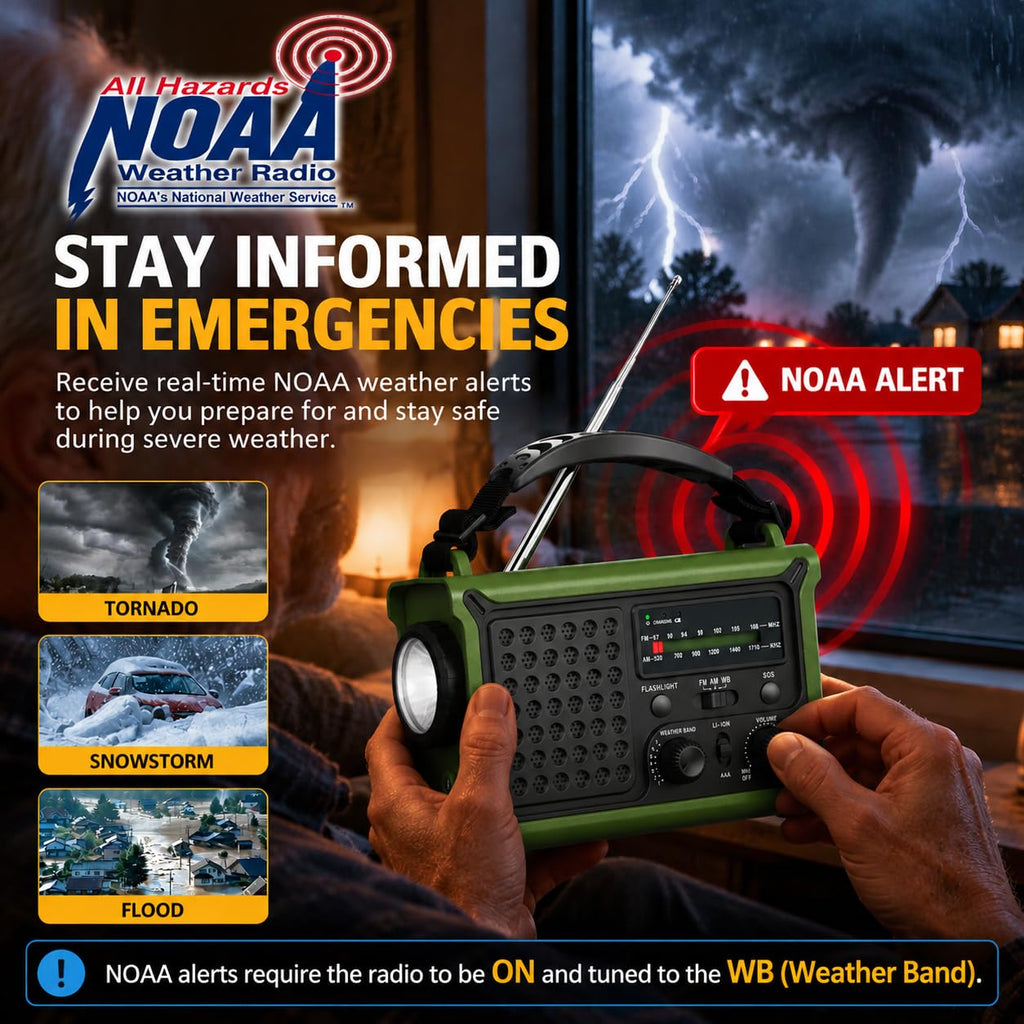 12000mAh/44400mWh Emergency Radio, NOAA Weather Radio, Hand Crank & Solar