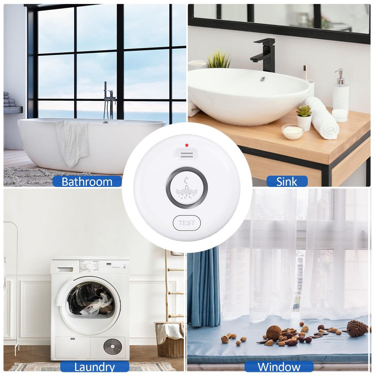 5 Pack Water Leak Alarm Detector, 0-120dB Adjustable, IP67