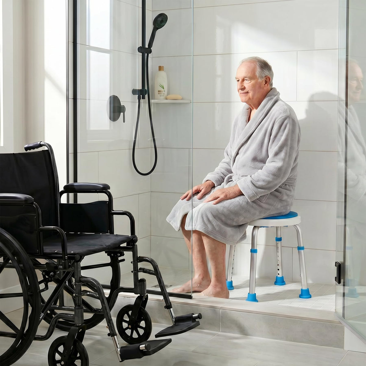 Vaunn Medical Tool-Free Assembly Adjustable Swivel Shower Stool Seat Bench SPA Stool with Anti-Slip Rubber Tips for Safety and Stability
