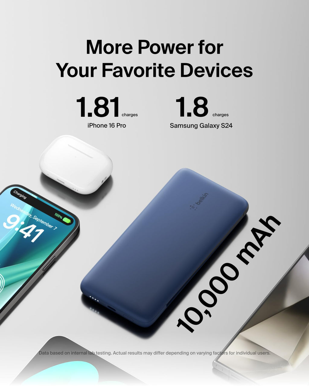 Belkin 10000mAh 23W Portable Power Bank w/ Integrated USB C and LTG Cables