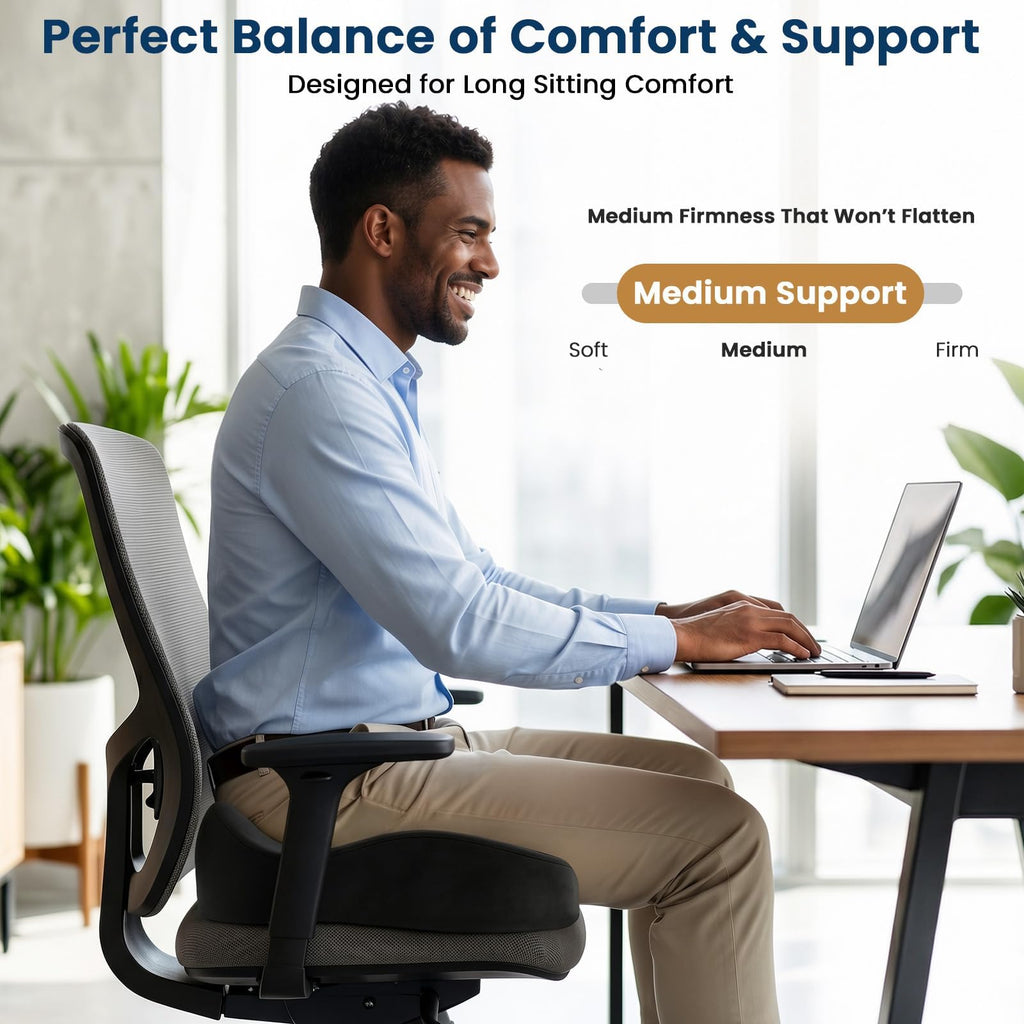BlissTrends Memory Foam Seat Cushion for Car Seat & Office Chair, Black