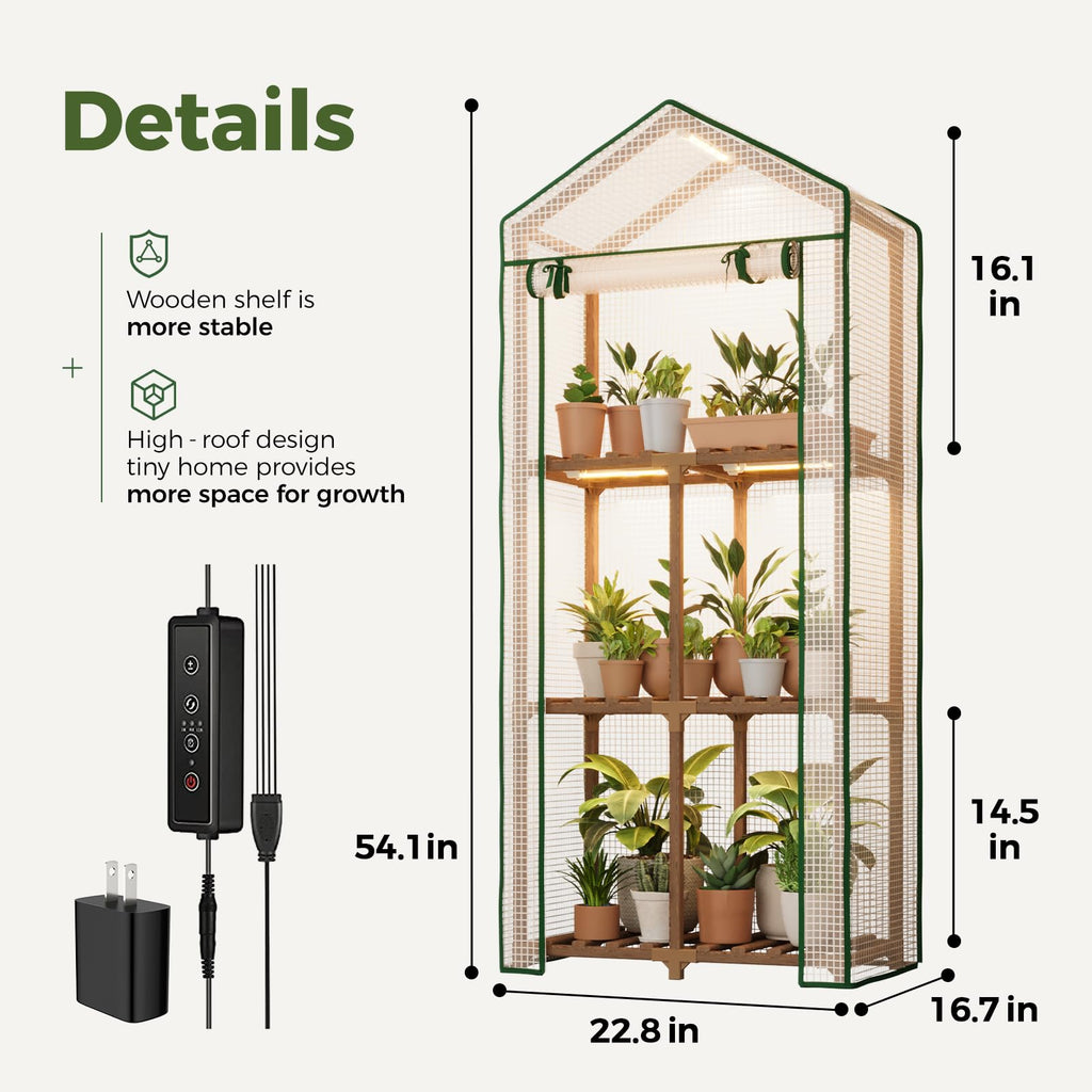 Bamworld Mini Greenhouse with Grow Light Plant Stand for Mutiple Pots Outdoor 3-Tier Portable Greenhouses with Durable PE Cover for Seedling Ideal