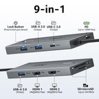 Acer USB-C Docking Station Dual Monitor, 9-in-1 Laptop Dock with 2 HDMI