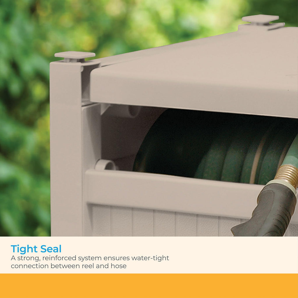 Suncast 100 ft. Hose Hideaway, Garden Hose Reel Box, Light Taupe