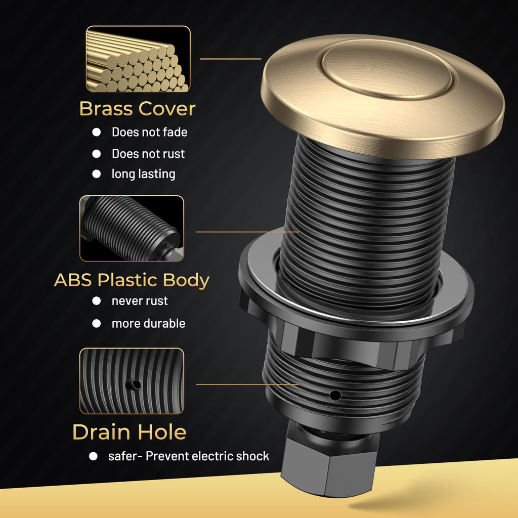 Garbage Disposal Air Switch Kit - UL Listed Wireless Sink Top Button, Champagne Bronze Finish, Compatible with Delta Faucet Champagne Bronze