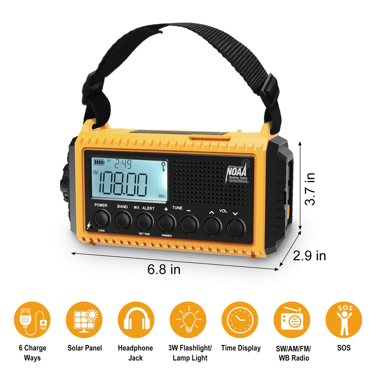 Emergency Radio, 5000mAh/18500mWh Weather Radio, Solar Hand Crank Radio with AM/FM/SW/NOAA Alert, Cell Phone Charger, Headphone Jack, Flashlight and
