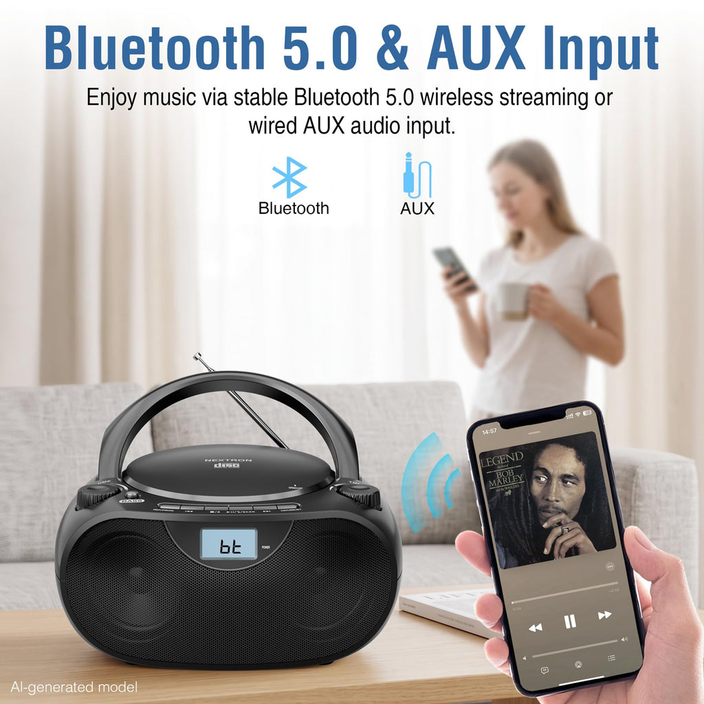 Portable CD Player Boombox with Bluetooth, AM/FM Radio & USB
