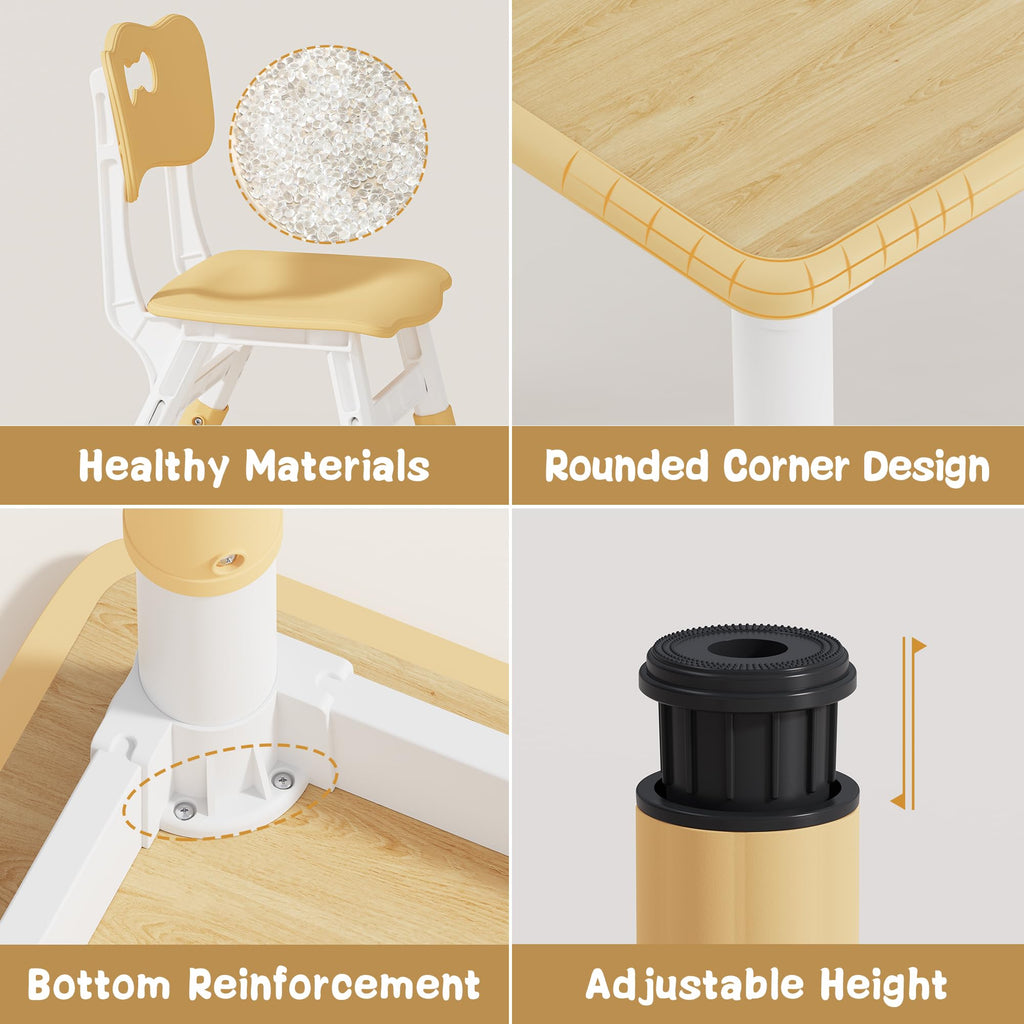 Adjustable Toddler Table and Chair Set, 31.5" L x 23.6" W Beige