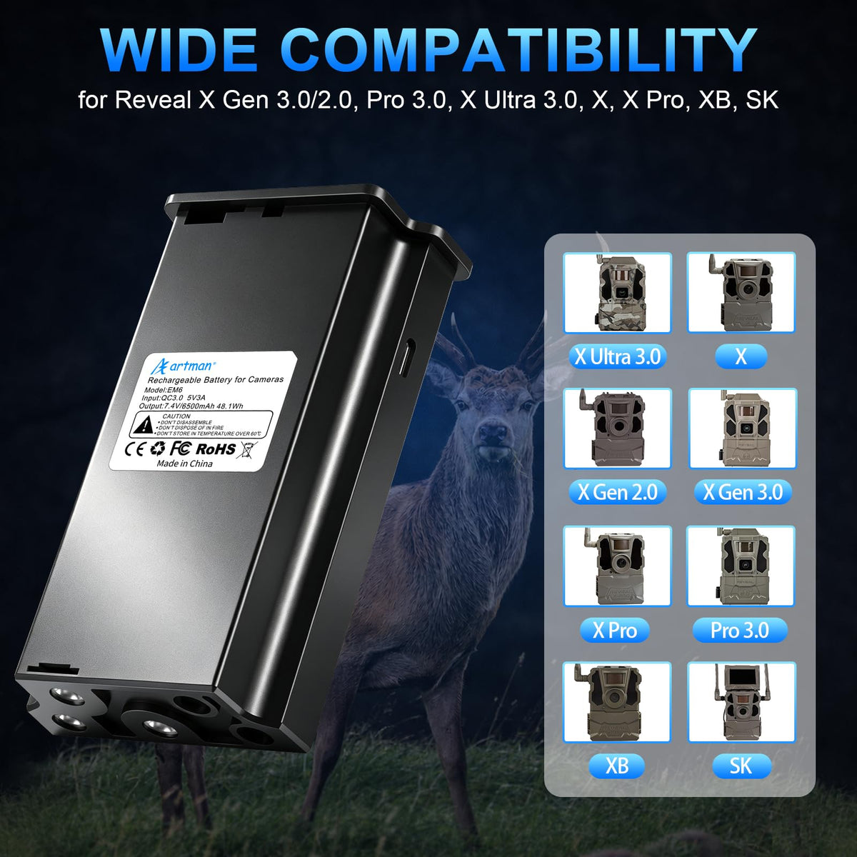 Artman 2-Pack Rechargeable New Reveal Lithium Battery Pack for Trail Camera