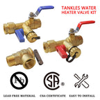 3/4-Inch IPS Isolator Tankless Water Heater Service Valve Kit with Pressure Relief Valve, Clean Brass
