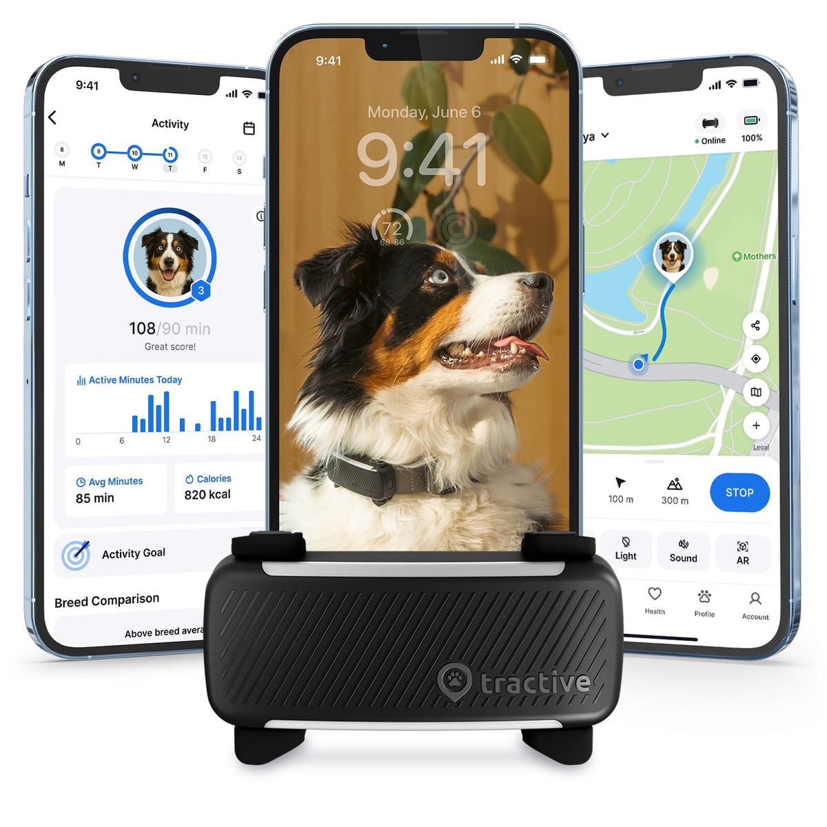 Tractive Smart Dog GPS Tracker | Live Pet Tracker with Virtual Fence | Vital Signs Monitoring of Heart & Respiratory Rate | Bark Monitoring | Dog