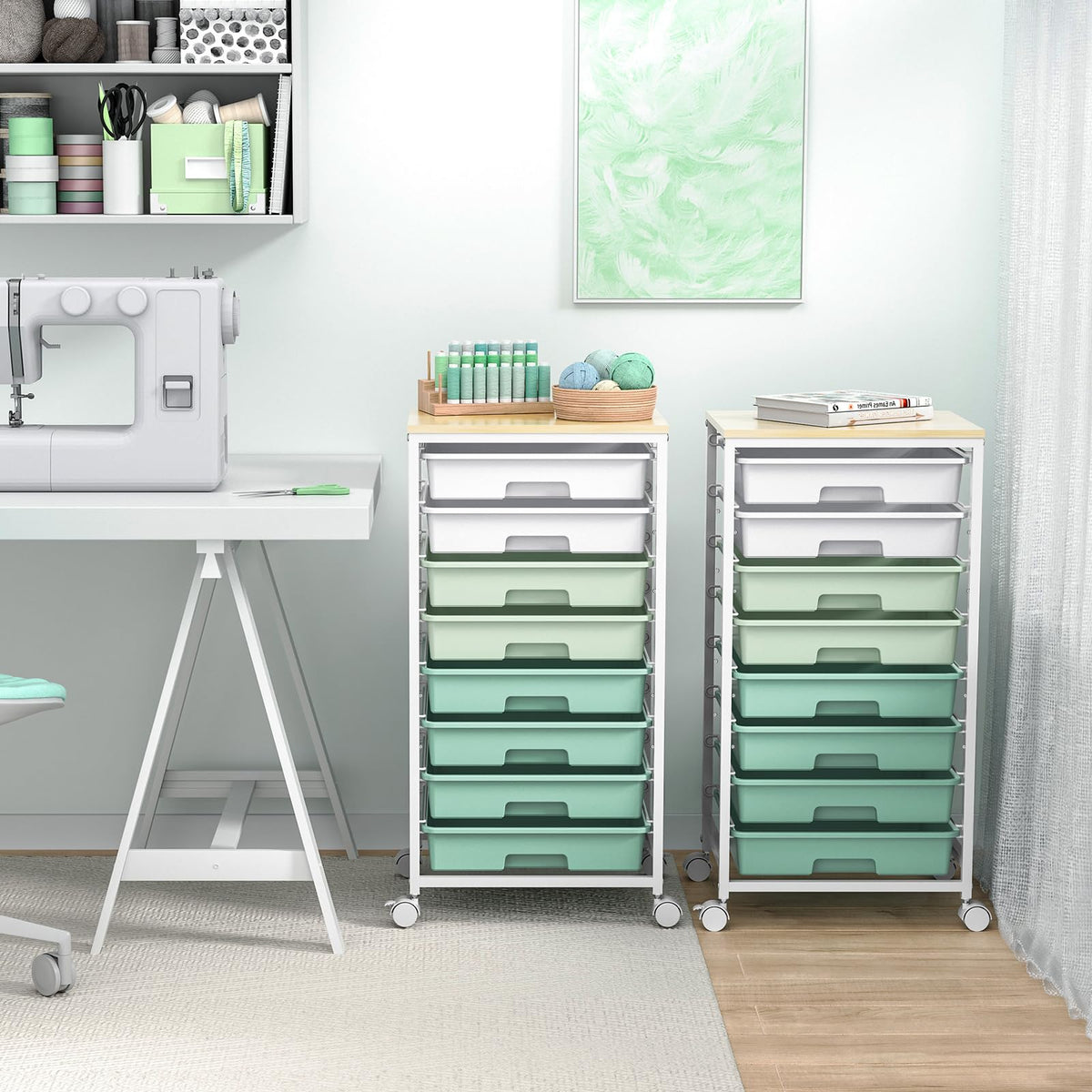 Rolling Cart with Drawers,Craft Organizers and Storage, Green