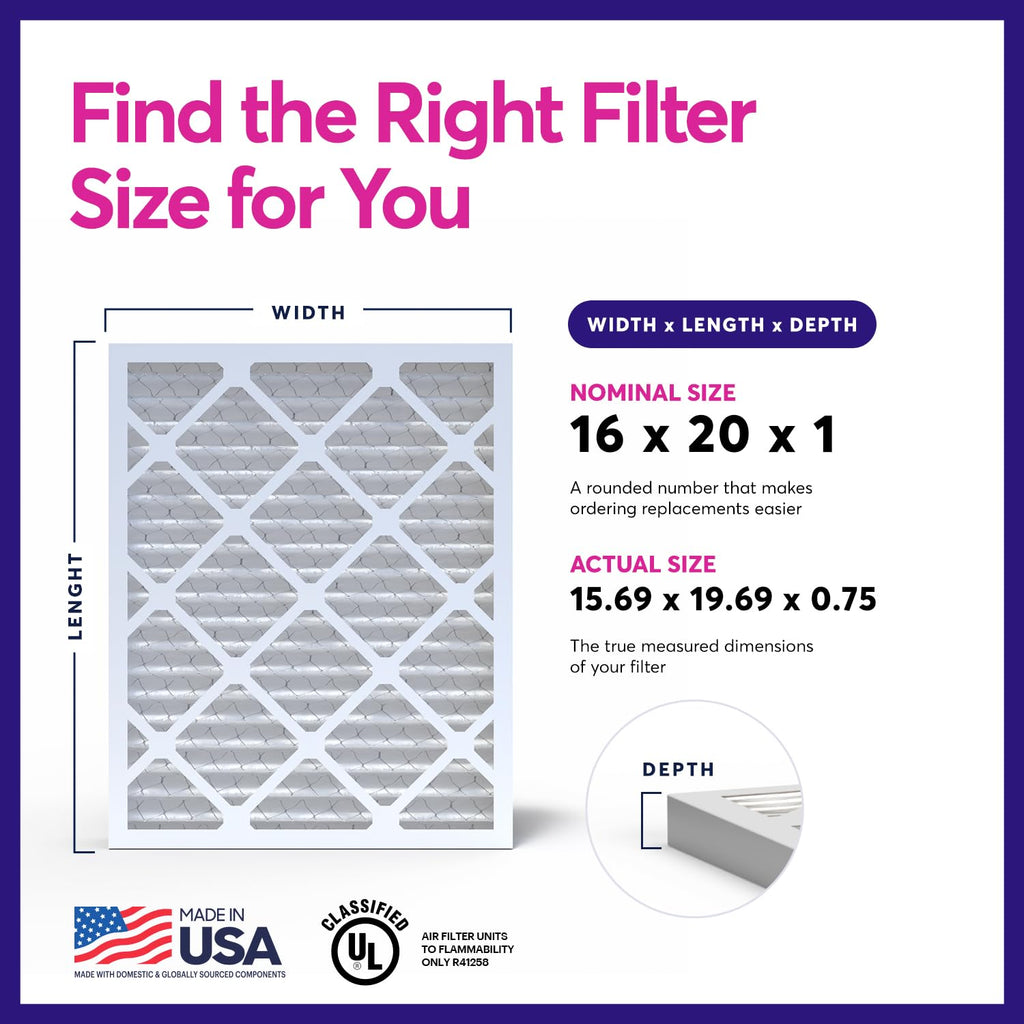 BNX TruFilter 16x20x1 Air Filter MERV 8 Dust, Pet & Allergy Defense 6-Pack