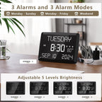 Digital Clock, 11.5" Large Display Calendar Clock with Day and Date, Indoor Temperature, Adjustable Brightness, Snooze,12/24H, DST for Home, Office