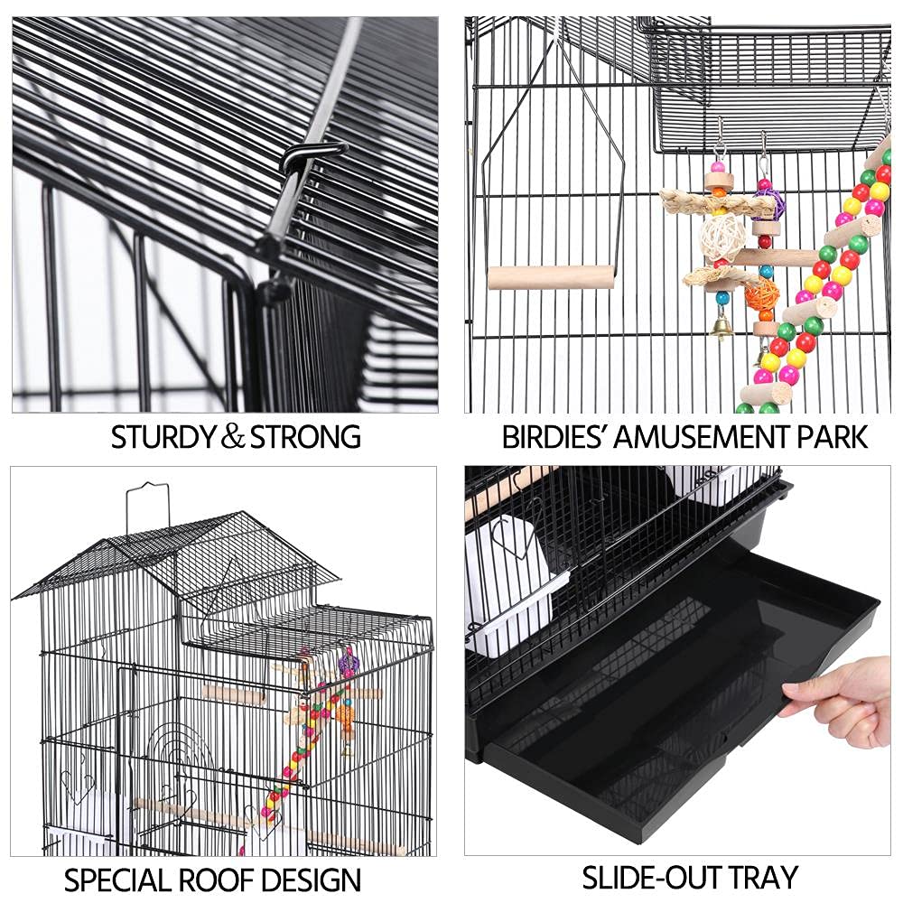 Yaheetech 39" Roof Top Flight Cage with Toys, Wrought Iron Bird Cage for Cockatiels, Conures, Lovebirds, Budgies & Small Birds
