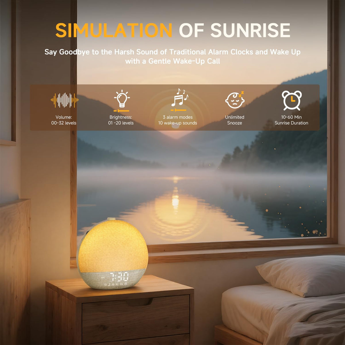 Sunrise Alarm Clock White Noise Machine with Bluetooth Speaker,Khaki