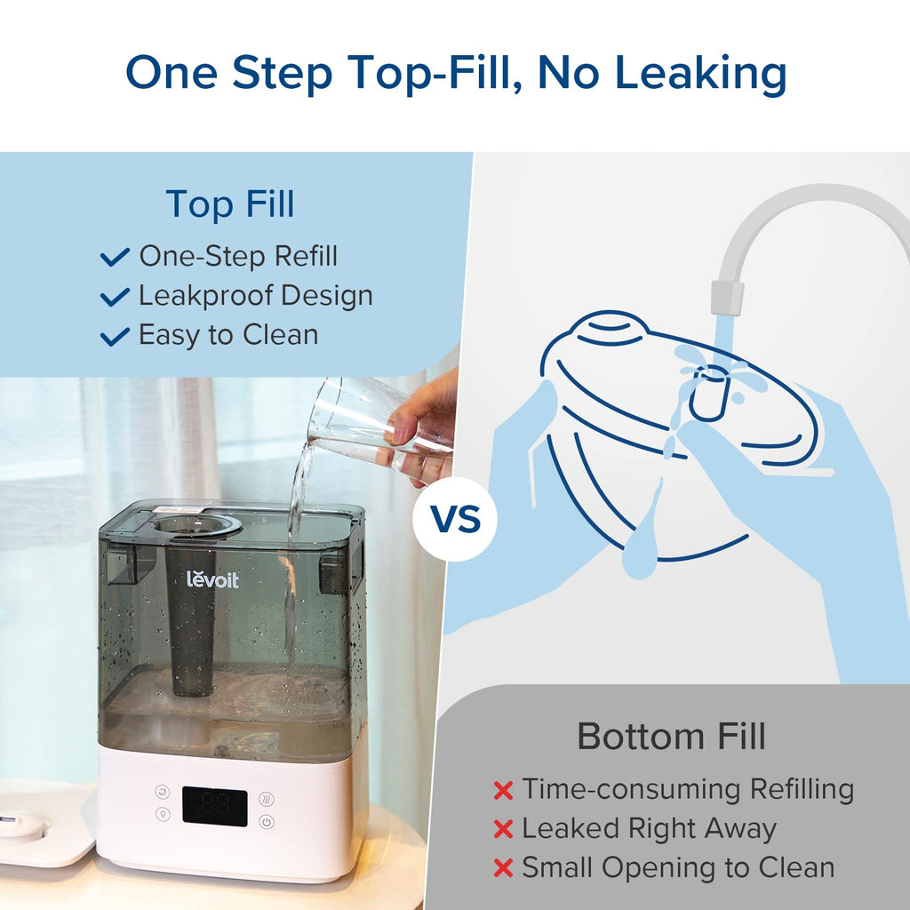 Levoit Humidifiers for Bedroom Large Room, 6L, 60H Runtime, 26dB, Smart App