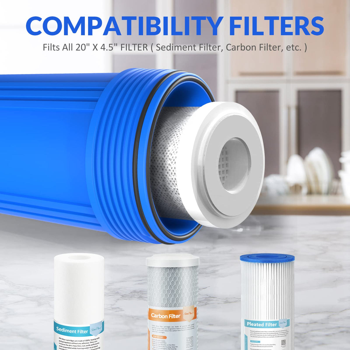 SimPure DB20P 20" *4.5" Whole House Sediment Water Filter Housing