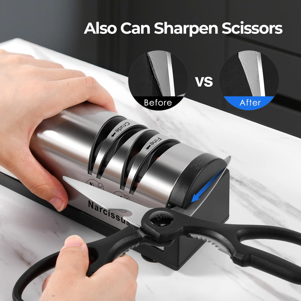 Knife Sharpener, Professional 2 Stage Electric Knife Sharpener for Quick Sharpening & Polishing, with Scissors Sharpener and Metal Dust Collection