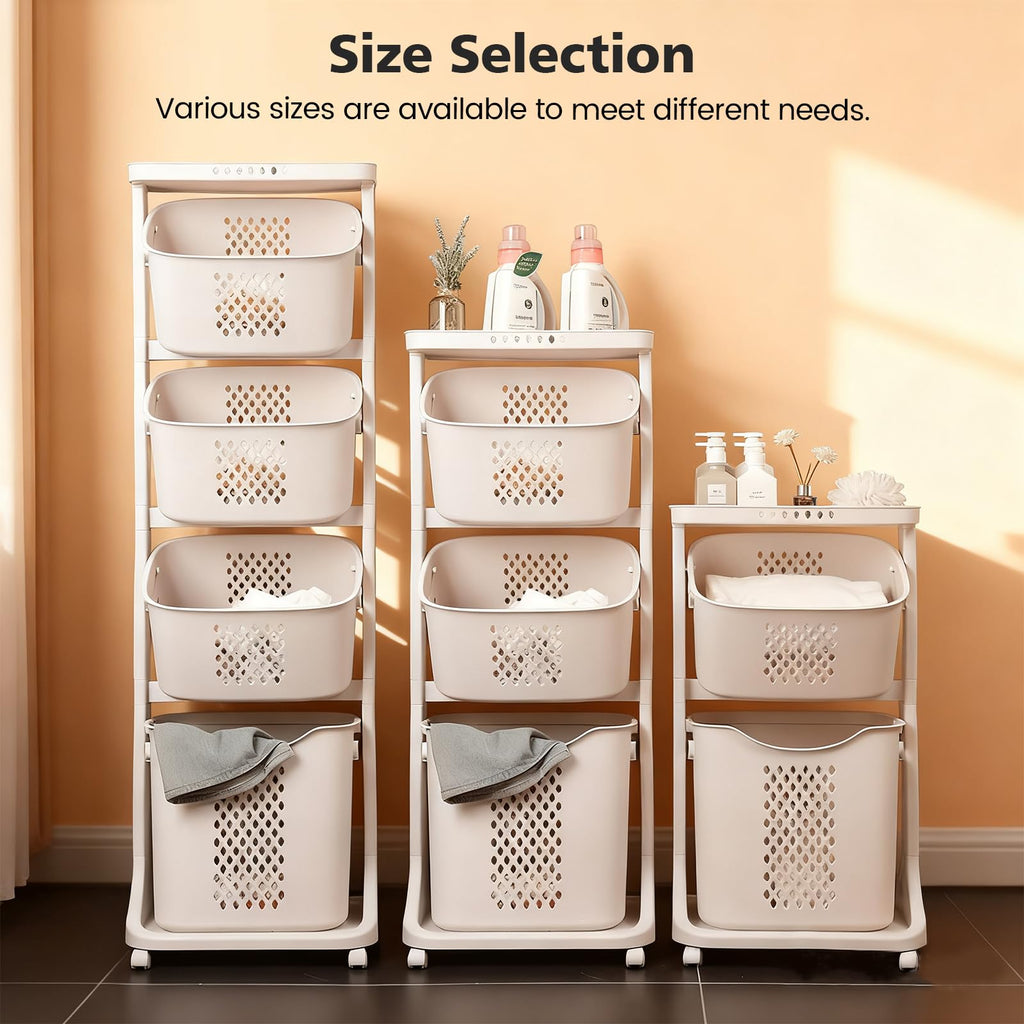 BAOKALER 4-Tier Laundry Hamper Sorter, Vertical Laundry Baskets with Wheel