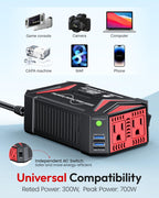 BESTEK Pure Sine Wave Power Inverter, 300W DC 12-17V to 110V AC Car Adapter