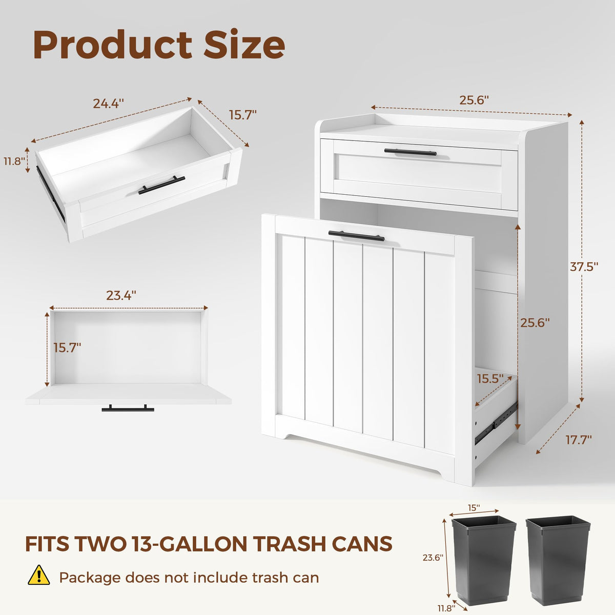 Pull Out Trash Can Cabinet, 2x13 Gallons Garbage Recycling Bin with Drawer