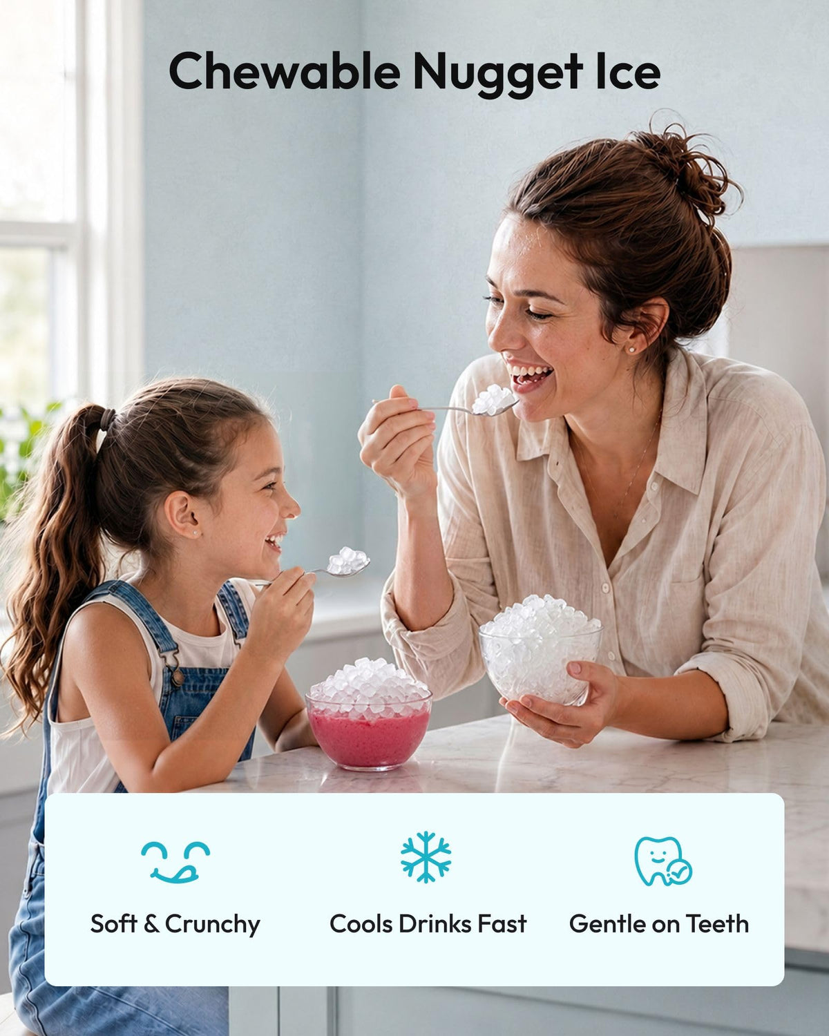 EUHOMY Nugget Ice Maker Countertop, 44lbs/24H, Ready in 7-10Mins, Black