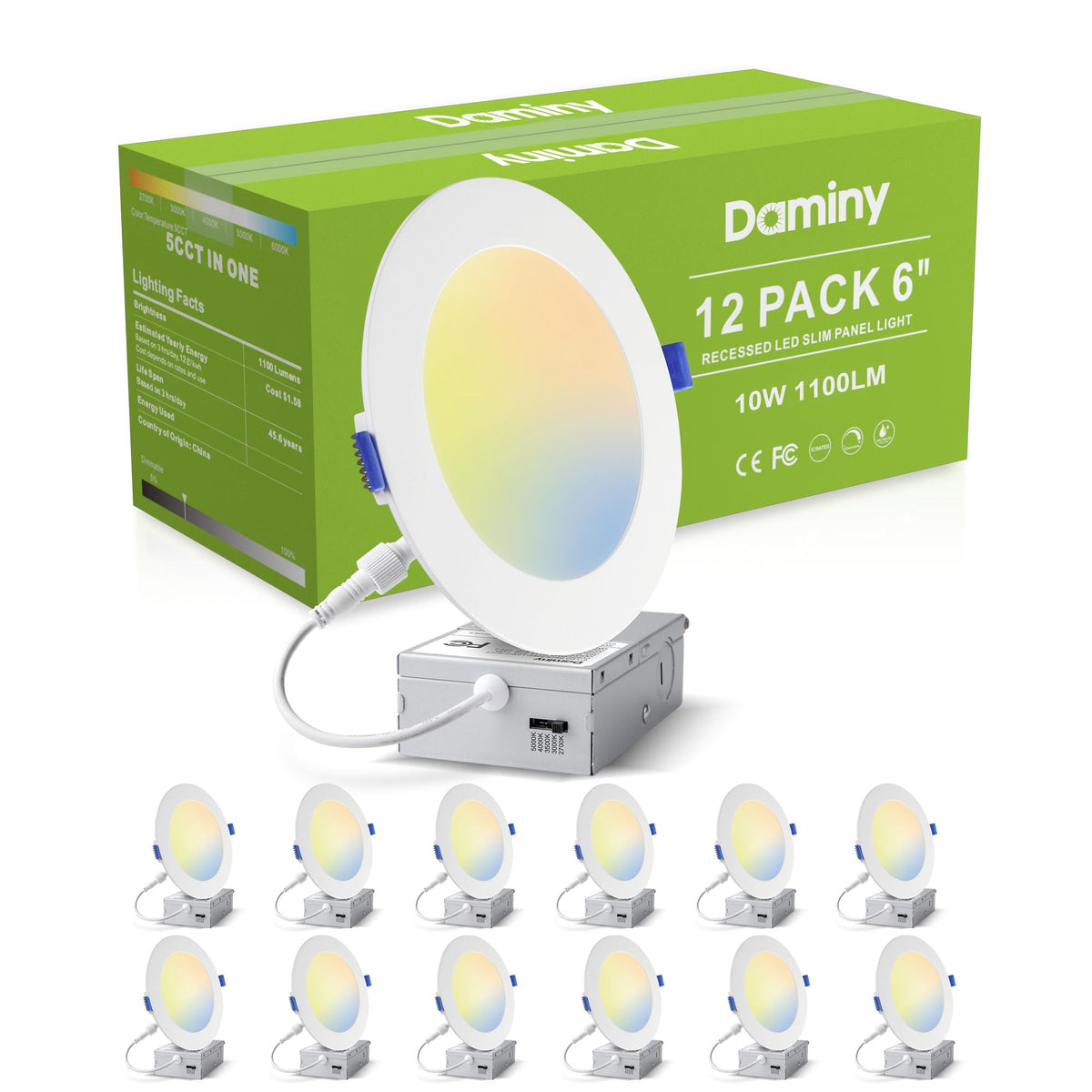 DAMINY 12 Pack 6 Inch LED Recessed Lighting, Canless Wafer Downlight
