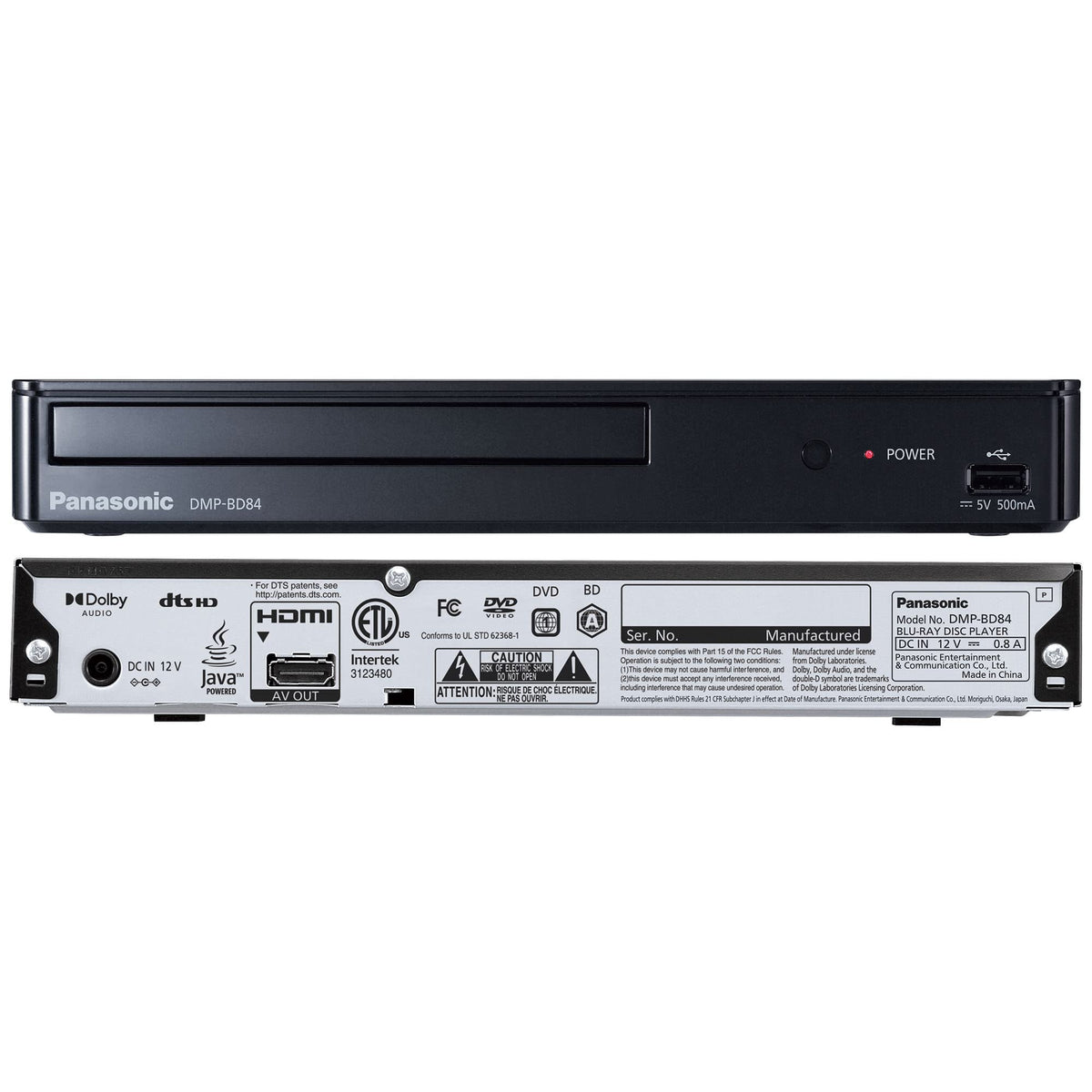 Panasonic Blu-Ray Player with Full HD Picture Quality and Hi-Res Dolby Digital Sound, DMP-BD84P-K Blu Ray DVD Player, Black