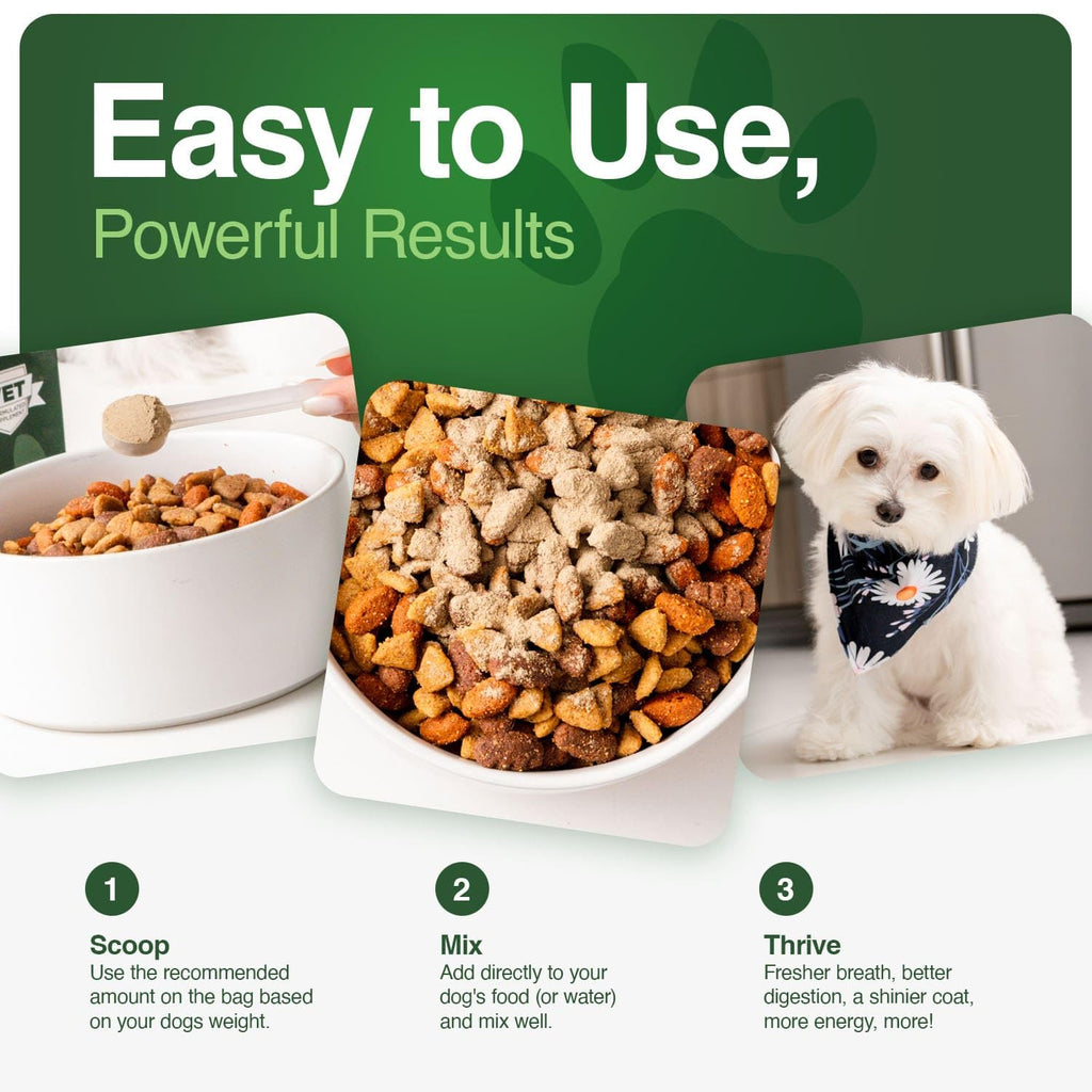 Human-Grade Superfood for Dogs, Premium Greens Powder Supplement for Dental Health, Longevity, Hip & Joint, Gut Health, Allergies, Immune Support