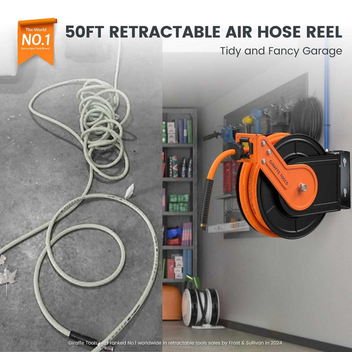 Giraffe Tools Retractable Air Hose Reel 50ft with Swivel Bracket 3/8"