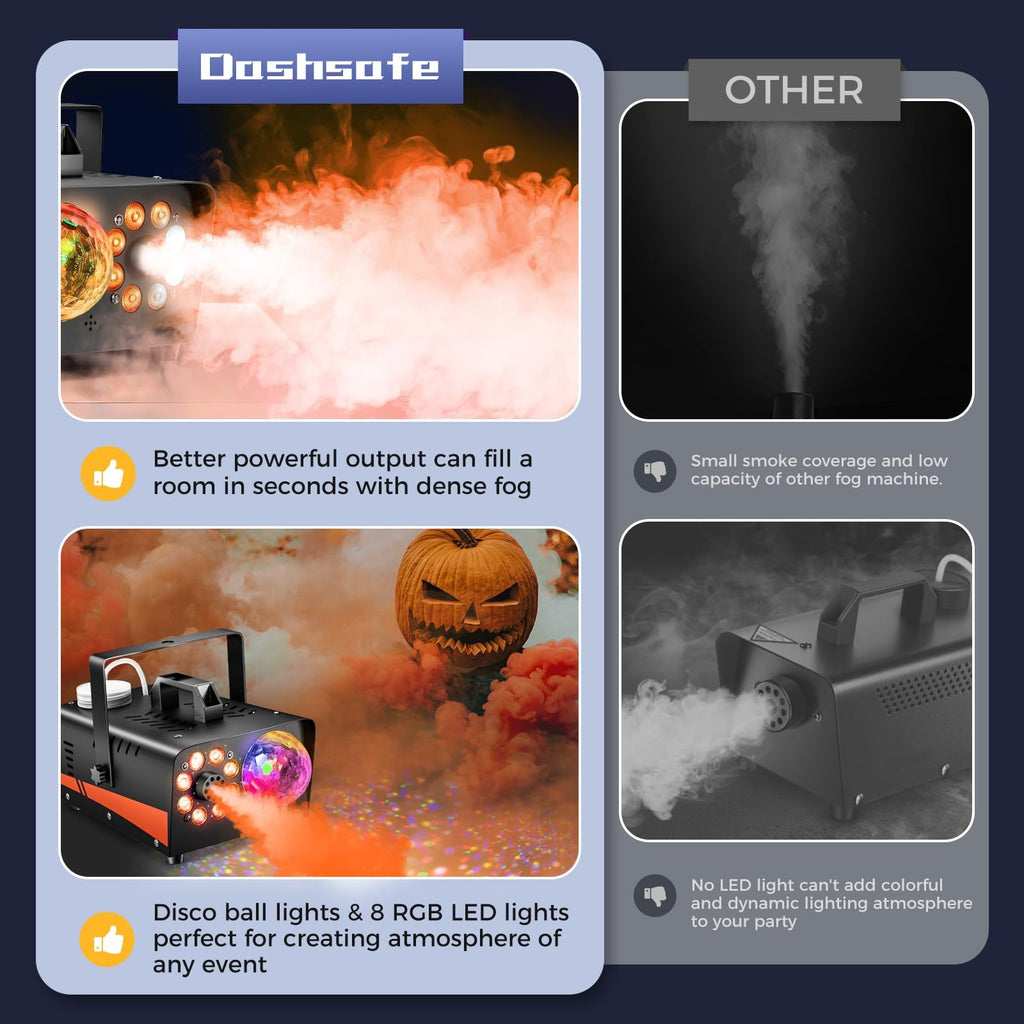 800W Fog Machine, 4500CFM for Halloween, Disco Light & Remote