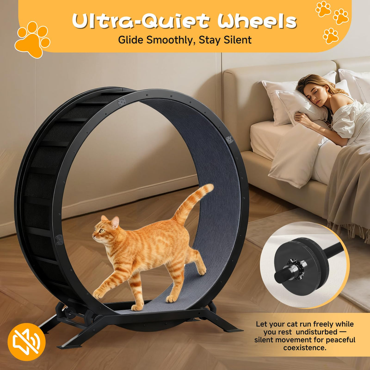 GTPLAYER Cat Wheels, 40" Diameter, Large Cat Exercise Wheel for Indoor Cats cat Treadmill Metal with Detachable Carpet & Teaser/Stickers, Ultra-Quiet