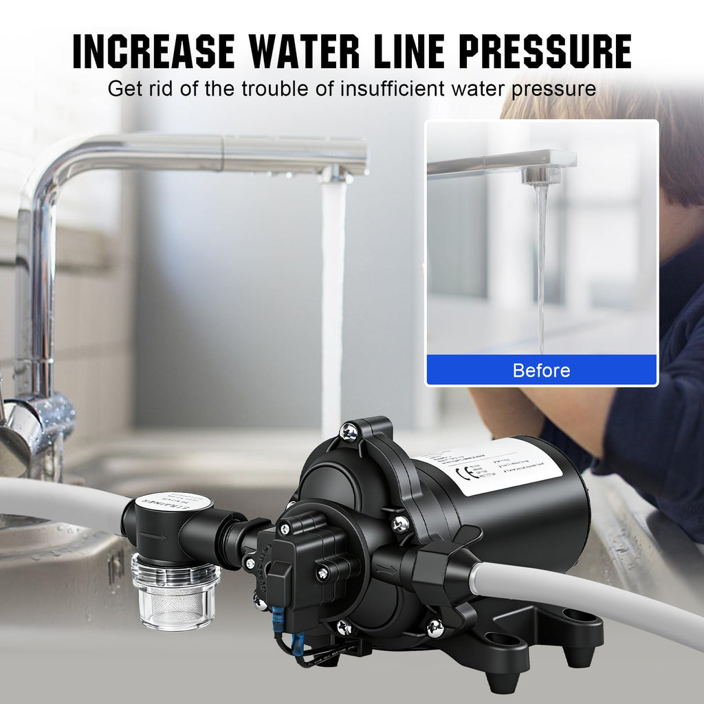 ECO-WORTHY 33-Series Industrial Water Pressure Pump 110V AC 4.0GPM 50PSI RV Fresh Water Diaphragm Pump include Garden Hose Adapters for Irrigation