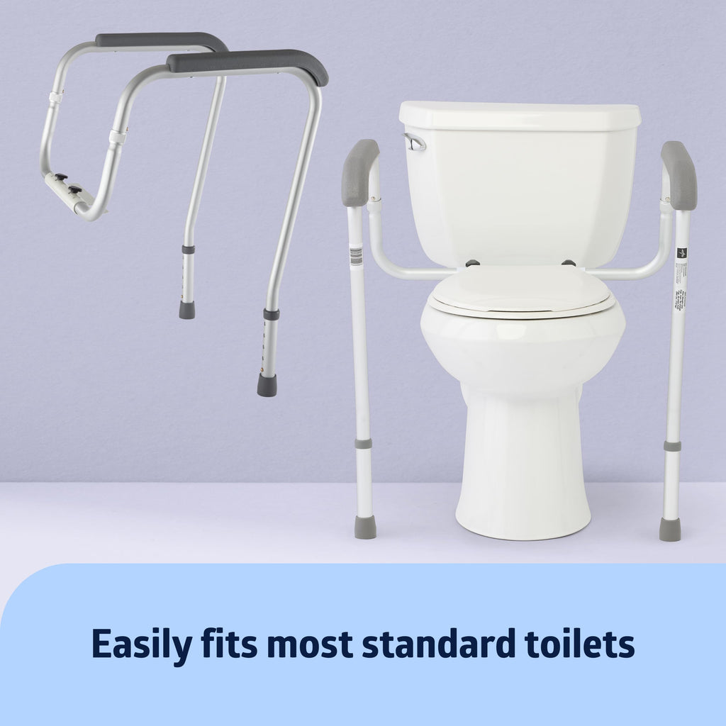 Medline Toilet Handle Safety Rail, Aluminum Grab Bar for Bathroom, 27.5" to 32" Adjustable Height, 250-lb. Capacity