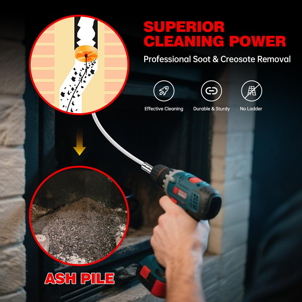 30 Ft Chimney Sweep Kit with 9 Flexible Rods & Chimney Brush